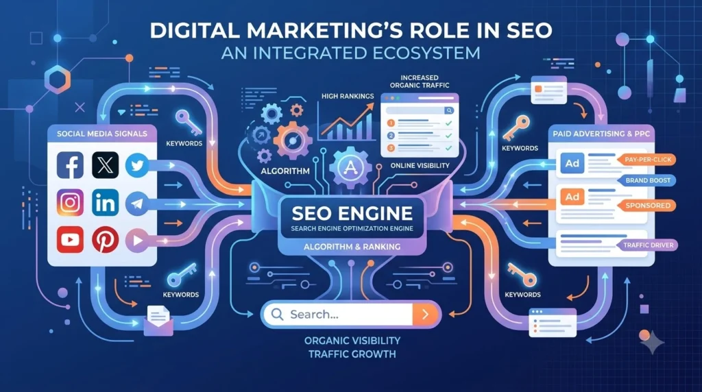 Role of SEO in Digital Marketing. Social Media, Paid Ads